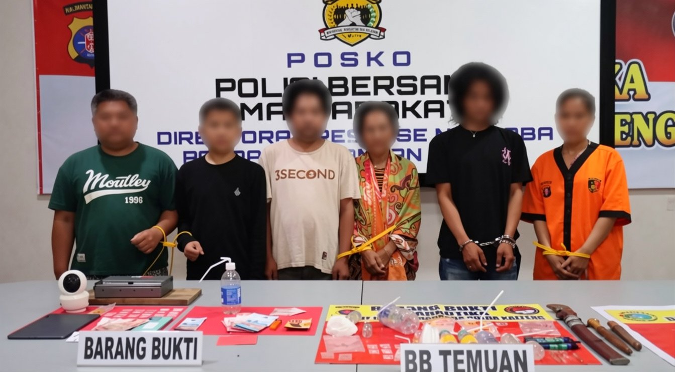 Operasi Pemulihan Kawasan Rawan: Polda Kalteng Gerebek Kampung Puntun, Enam Terduga Pelaku dan Puluhan Paket Sabu Diamankan